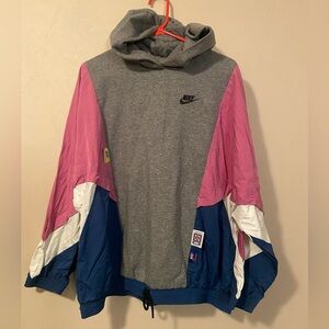 NIKE Icon Clash Color Block Mixed Media Oversized Hoodie Windbreaker Size Medium